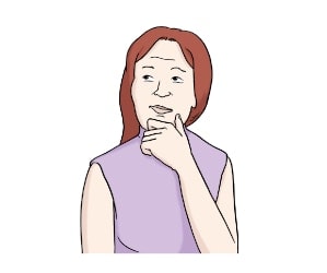 Illustration: Eine Frau, die die Stirn runzelt und sich mit einer Hand nachdenklich ans Kinn fasst.