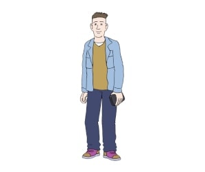 Illustration: Ein junger Mann hält ein Smartphone in der Hand.