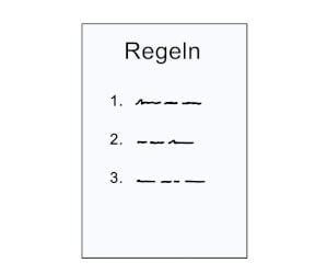 Illustration: Ein Dokument mit der Aufschrift "Regeln" und einer nummerierten Liste.