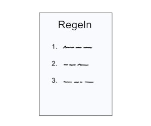 Illustration: Ein Dokument mit der Aufschrift "Regeln" und einer nummerierten Liste.