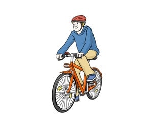 Illustration: Ein Mann fährt auf einem Fahrrad. Er trägt einen Helm.