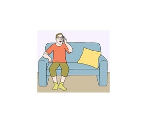 Illustration: Ein Mann sitzt auf einem Sofa und telefoniert.