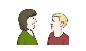 Illustration: Eine Frau im Gespräch mit einem Mann.