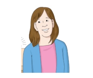 Illustration: Eine Frau blickt lächelnd zur Seite.