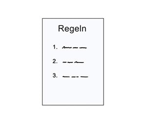 Illustration: Ein Dokument mit der Aufschrift "Regeln" und einer nummerierten Liste.