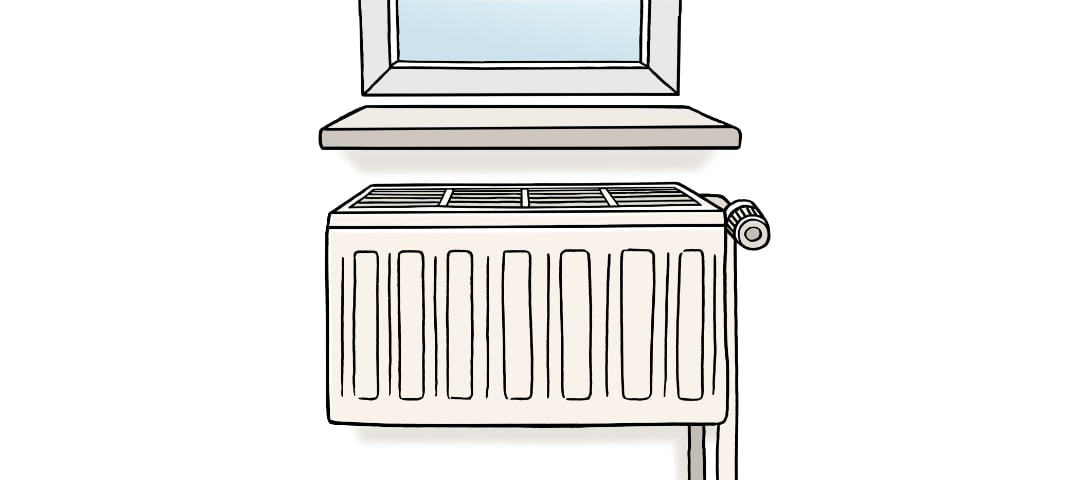 Illustration: Heizkörper unter einem Fenster.
