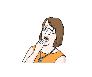 Illustration: Eine Frau schaut erschrocken und hält sich die Hand vor den geöffneten Mund.