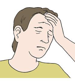 Illustration: Ein Mann hält sich eine Hand an die Stirn.