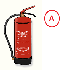 Illustration: Ein Feuerlöscher. Daneben befindet sich ein rotes A in einem roten Kreis.
