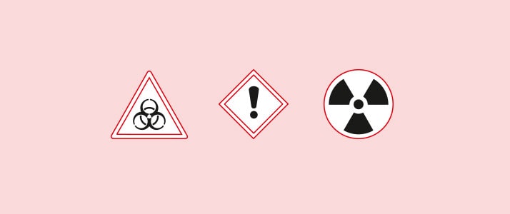 Gefahrensymbol für Biostoffe, Gefährdungen und Strahlung symbolisieren gefährliche Stoffe