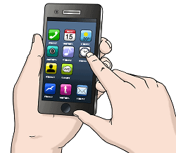 Illustration: Eine Hand bedient ein Smartphone.