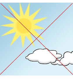Sonne und Wolken sind durchgestrichen mit einem roten Kreuz.