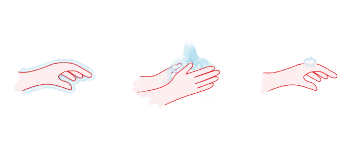 Illustration Hände, schützen, waschen, pflegen
