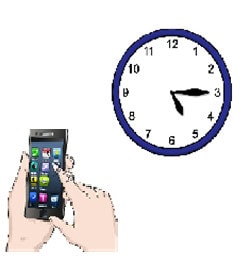 Ein Smartphone und eine Wanduhr