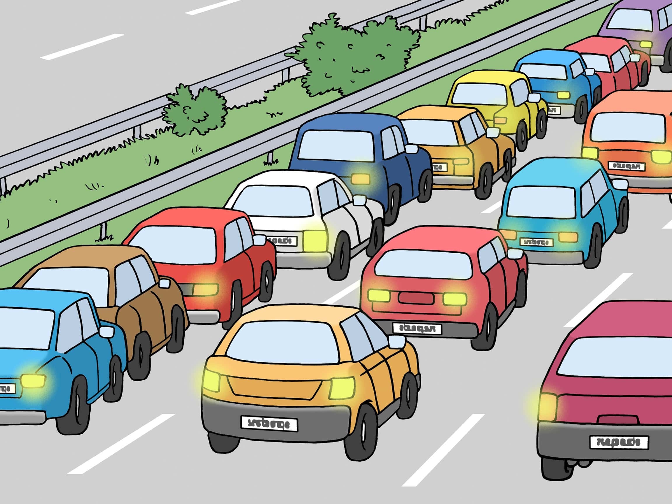 Autos die auf einer Autobahn im Stau stehen.