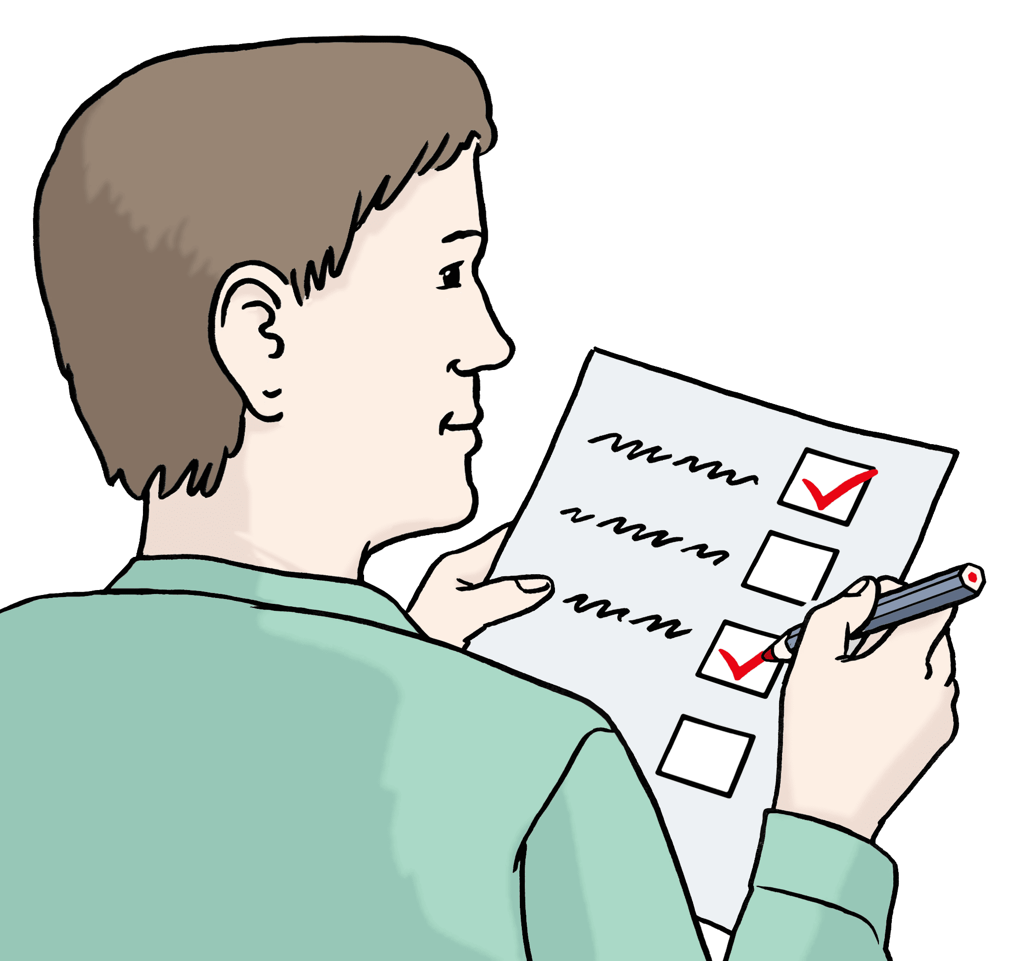 Ein Mann, der eine Checkliste abarbeitet.
