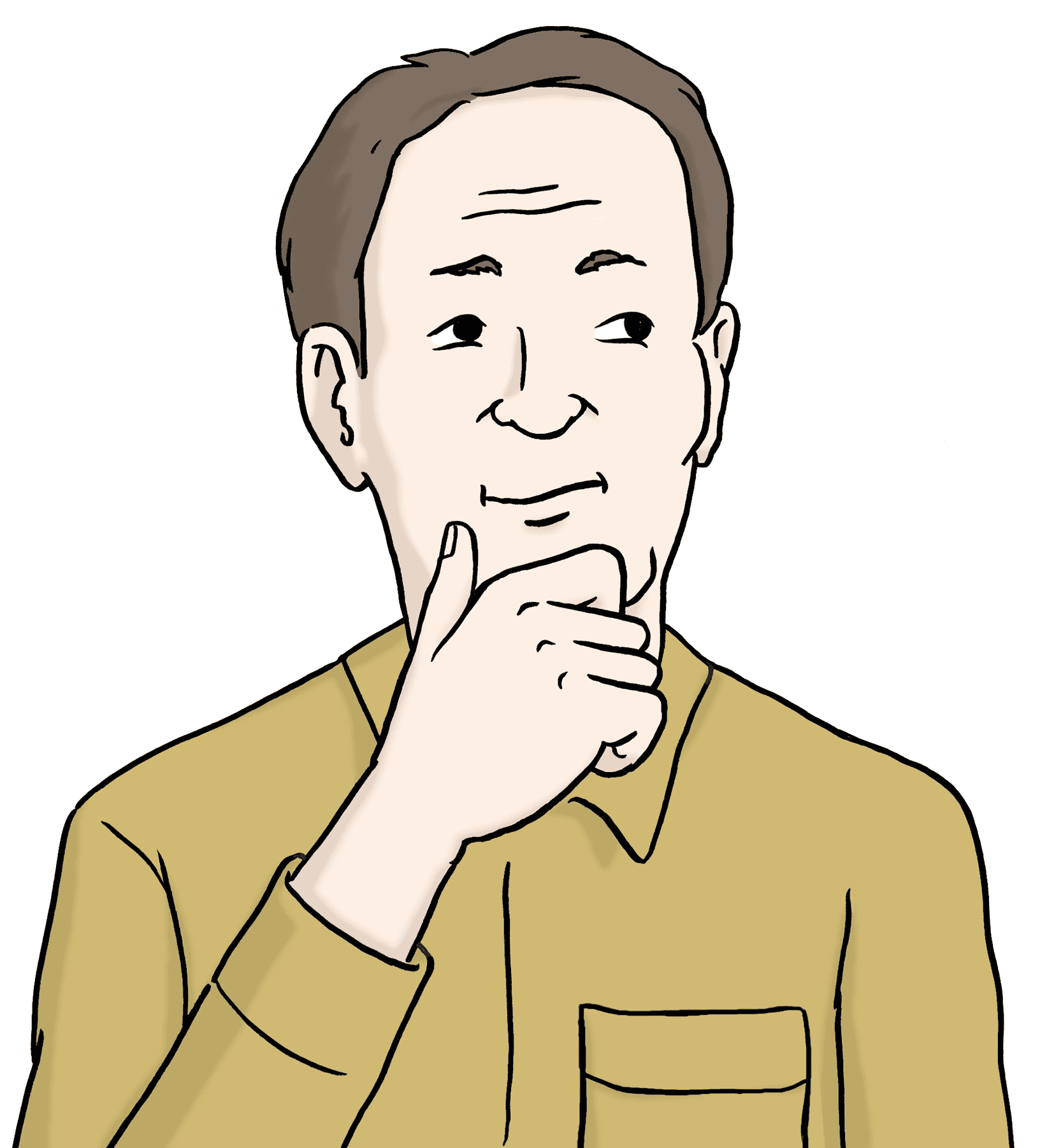 Ein Mann hält seine Hand ans Kinn und schaut nachdenklich.