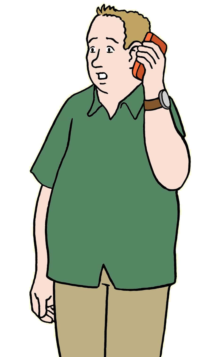 Ein Mann der telefoniert und dabei erschrocken schaut.