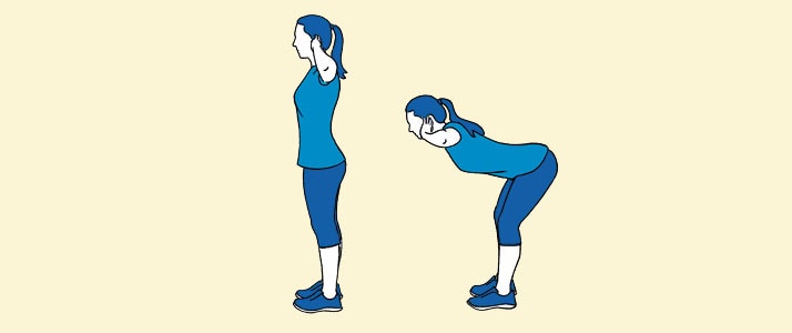 Ilustration einer Frau, die zwei Übungen für starke Muskeln für sicheres Heben und Tragen durchführt.