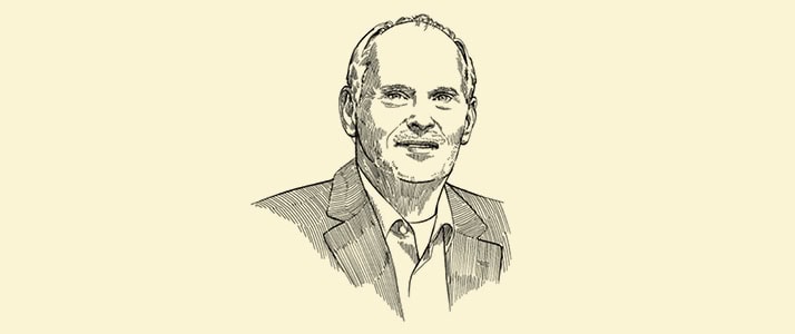 Zeichnung von Harald Wilhelm, Leiter des Referats AMS/Arbeitsschutzorganisation der BG BAU. Er trägt ein Jackett und ein Hemd.