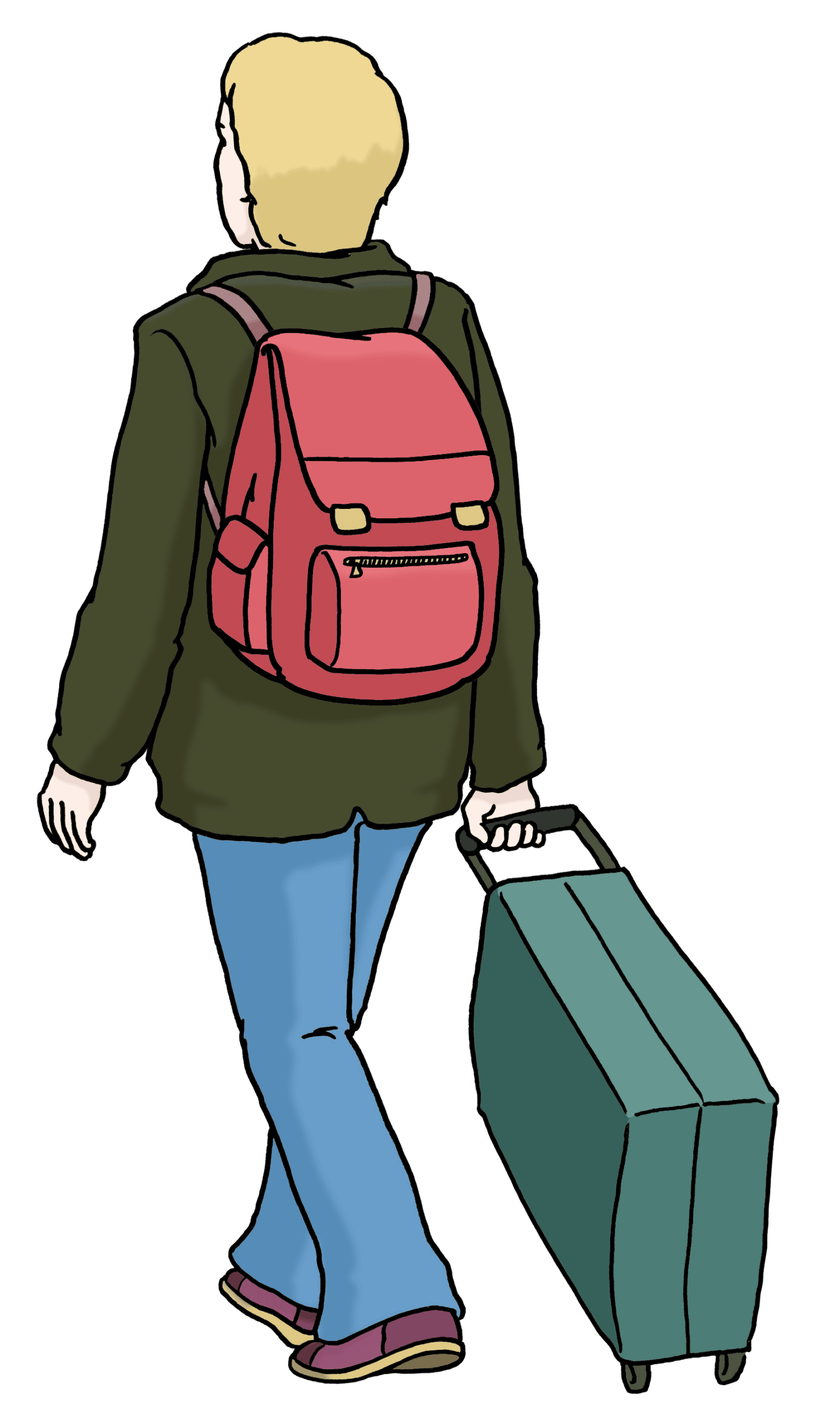 Illustration: Eine Person zieht einen Koffer.