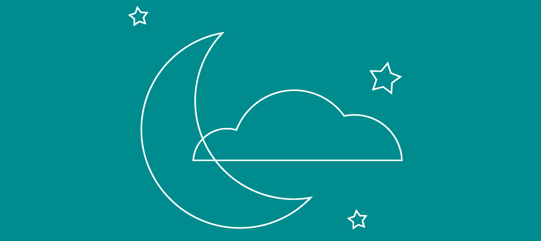 Illustration: Stilisierter Sichelmond, eine Wolke und drei Sterne.