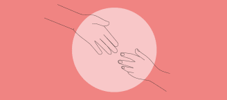 Illustration: Zwei Hände greifen innerhalb eines Kreises zueinander.