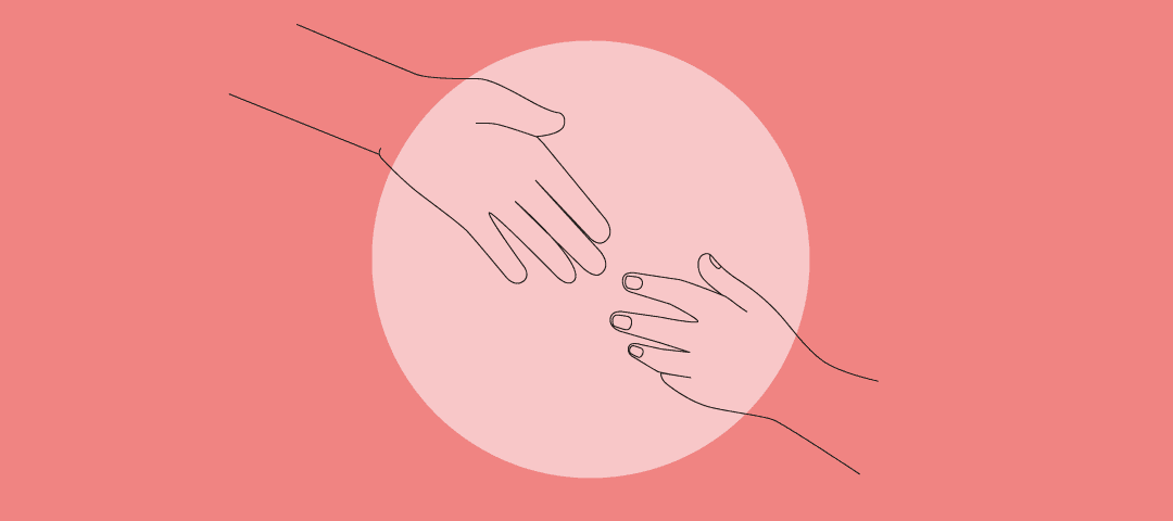 Illustration: Zwei Hände greifen innerhalb eines Kreises zueinander.