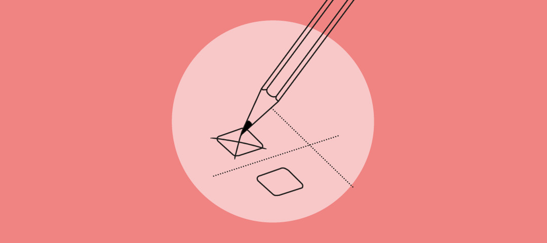 Illustration: Ein Bleistift setzt in einem Kästchen ein Kreuz. Untder dem ausgefüllten Kästchen befindet sich ein weiteres freies.
